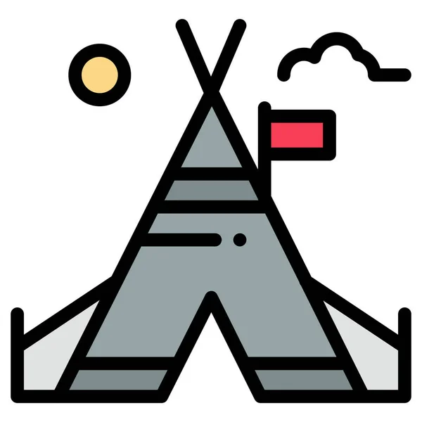 Icône Tente Camp Américain Dans Style Contour Rempli — Image vectorielle