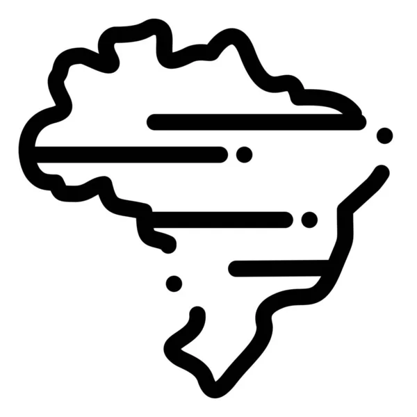 Brazilská Mapa Země Ikona Stylu Osnovy — Stockový vektor