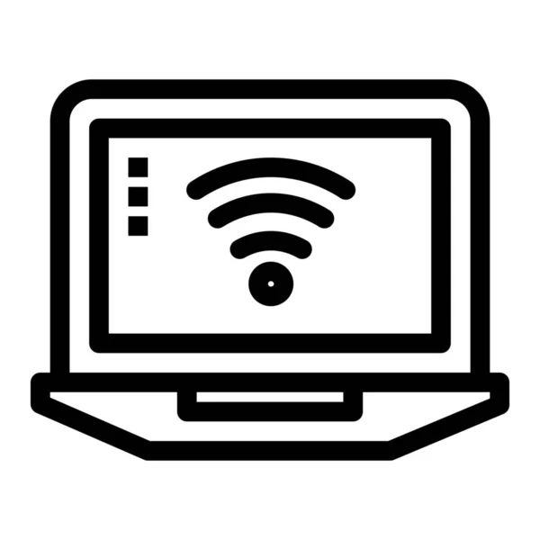 Computer Laptop Signaal Pictogram Grote Lijnen Stijl — Stockvector