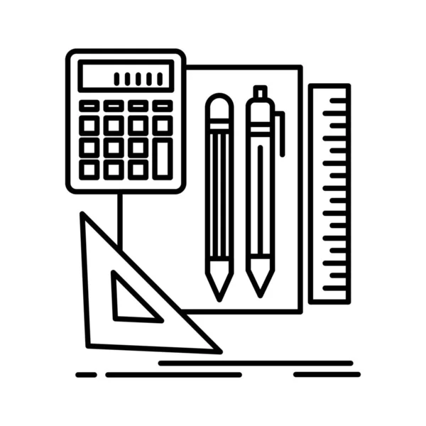 Boek Rekenmachine Pen Pictogram Omtrek Stijl — Stockvector