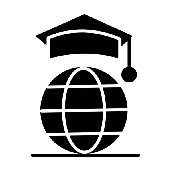 Globo Graduazione Icona Internet Stile Solido — Vettoriale Stock