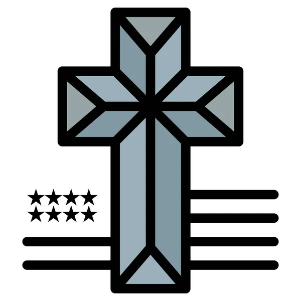 Amerikaanse Kerk Kruis Pictogram Gevulde Outline Stijl — Stockvector
