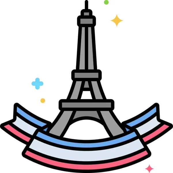 Icono Torre Eiffel Del Día Bastilla Estilo Contorno Lleno — Vector de stock