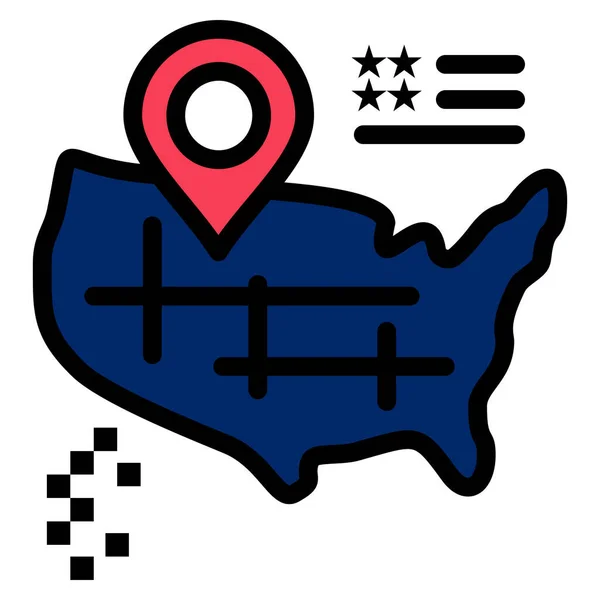Американський Значок Карти Місцезнаходження Заповненому Стилі — стоковий вектор