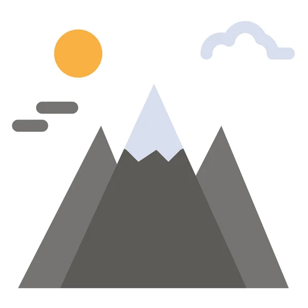 Paysage Montagne Soleil Icône Dans Style Plat — Image vectorielle