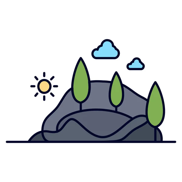 Colina Paisaje Montaña Icono — Vector de stock