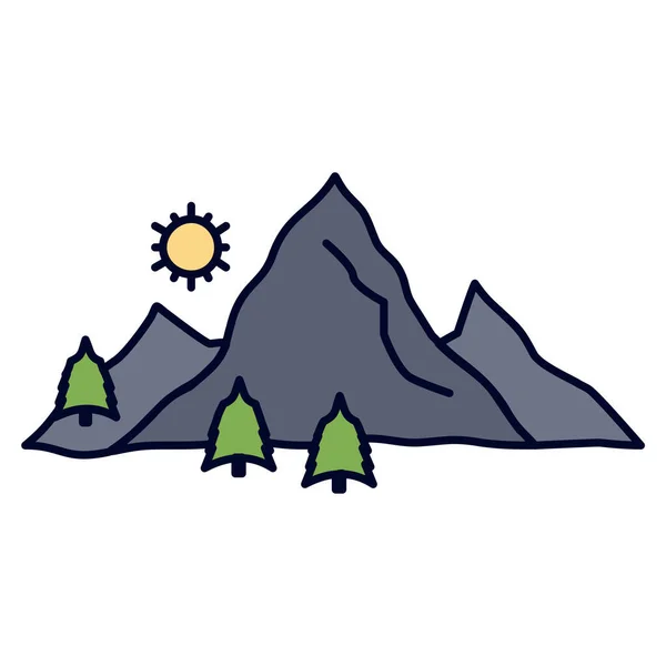 Λόφο Τοπίο Ορεινή Εικόνα Στυλ Γεμάτο Περίγραμμα — Διανυσματικό Αρχείο