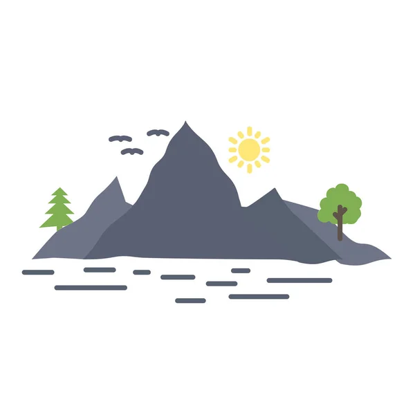 Colina Paisaje Montaña Icono Estilo Plano — Vector de stock