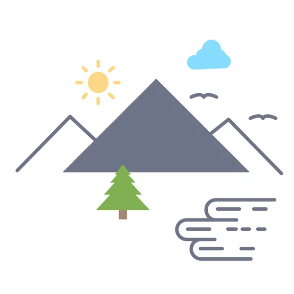 Nuages Montagnes Nature Icône Style Plat — Image vectorielle