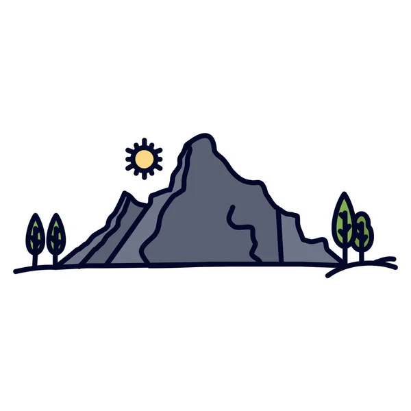 Λόφο Τοπίο Ορεινή Εικόνα Στυλ Γεμάτο Περίγραμμα — Διανυσματικό Αρχείο