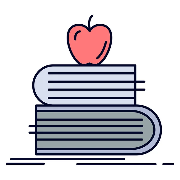 Apfel Zurück Bücher Symbol Ausgefülltem Outline Stil — Stockvektor