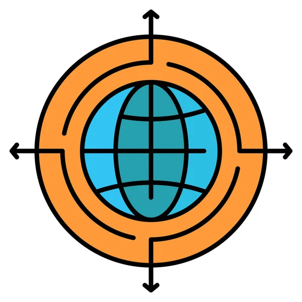 Подключенный Значок Фокус Глобуса Стиле Заполненного Контура — стоковый вектор