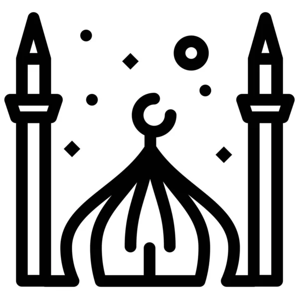 Cresent Eid Masjid Icoon Omtrek Stijl — Stockvector