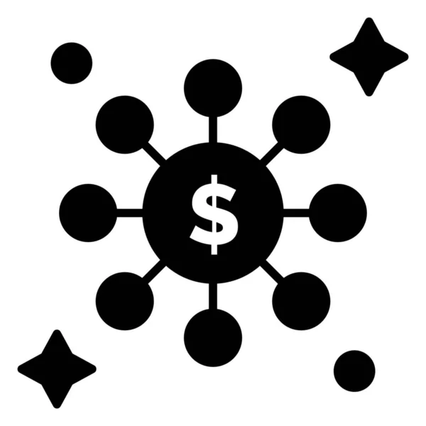 Dollar Netwerk Delen Pictogram Solide Stijl — Stockvector