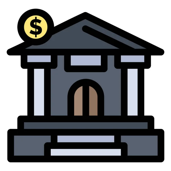 Ícone Dólar Edifício Bancário Estilo Esboço Preenchido — Vetor de Stock