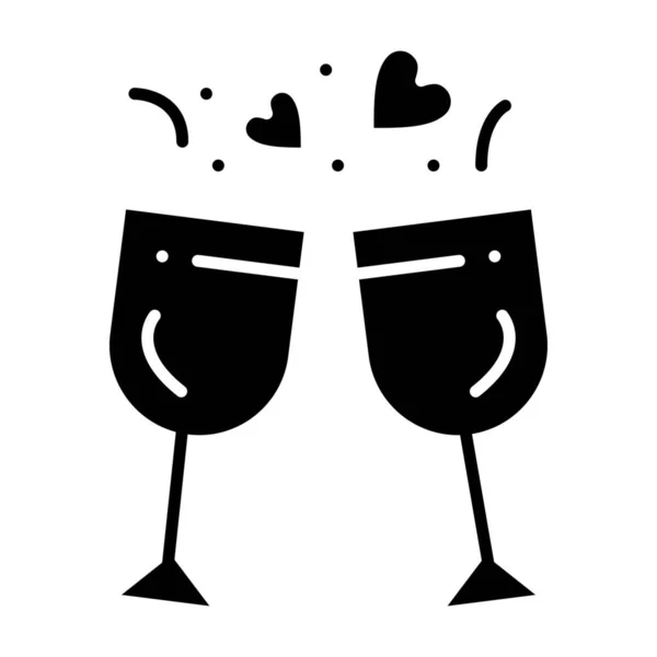 Drink Glass Love Icon Solid Style — Stock Vector
