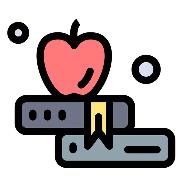 Icono Educación Libro Manzana Estilo Contorno Lleno — Vector de stock