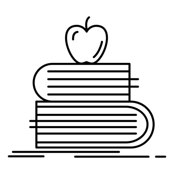 Manzana Detrás Los Libros Icono Estilo Esquema — Vector de stock