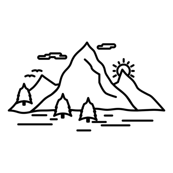 Пагорб Ландшафтний Гірський Значок Контурному Стилі — стоковий вектор