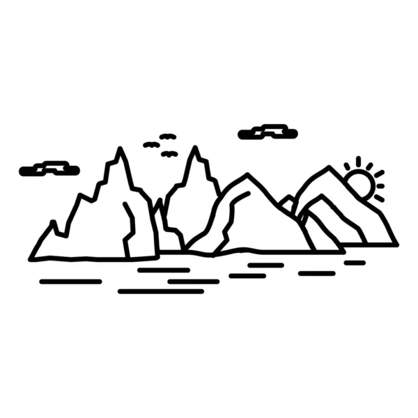 Скелястий Пагорб Ландшафтний Значок Контурному Стилі — стоковий вектор
