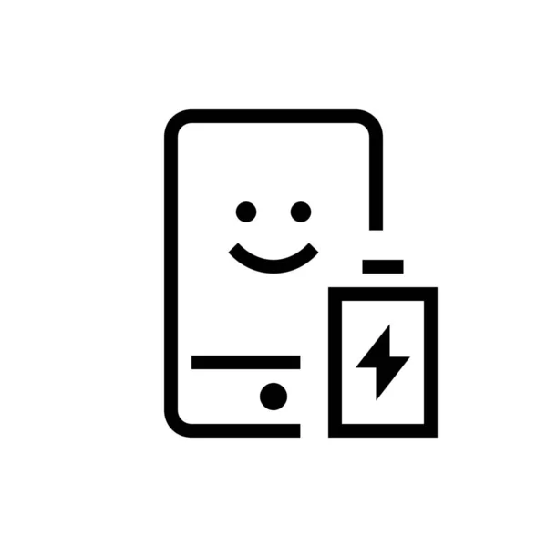 Icône Heureuse Chargée Batterie Dans Style Outline — Image vectorielle