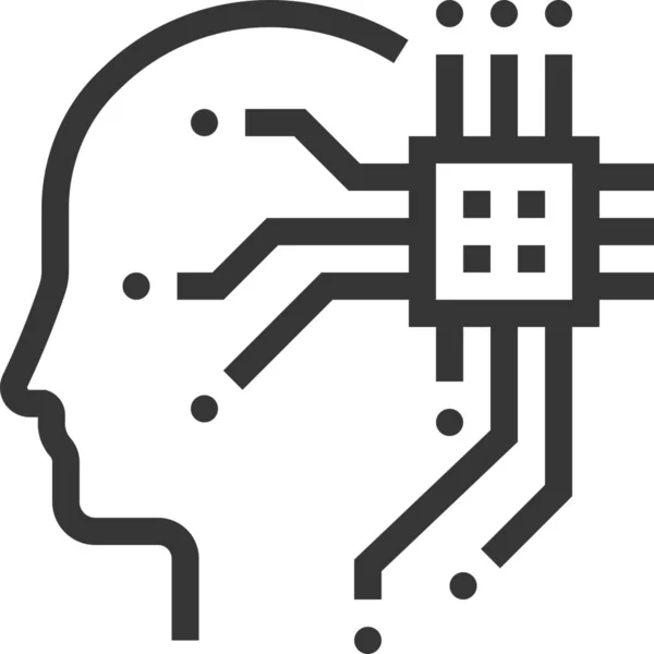 Inteligencia Artificial Icono Computadora Del Cerebro Estilo Esquema — Vector de stock