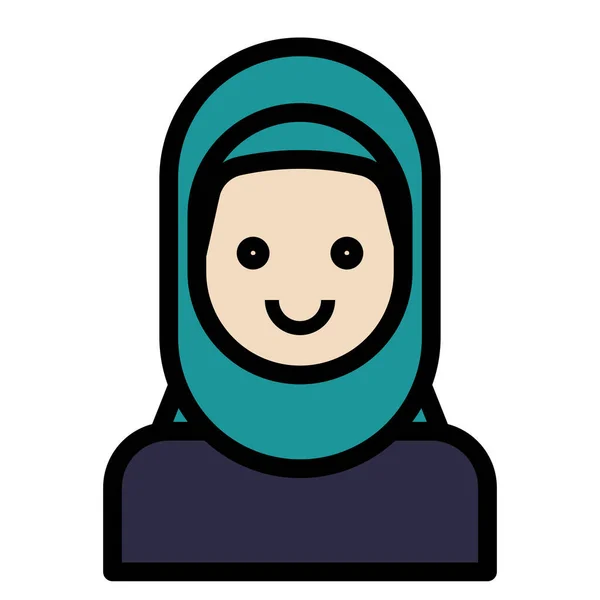 Icône Avatar Visage Hijab Dans Style Contour Rempli — Image vectorielle