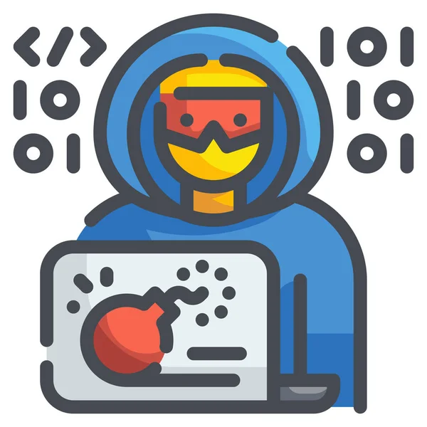 Computer Cyber Hacker Icon — Stock Vector
