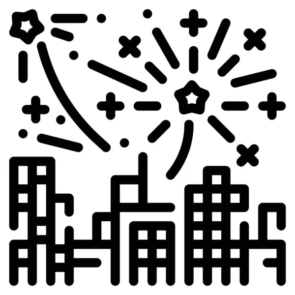 Vuurwerk Stad Gebouw Pictogram Nieuwjaar Categorie — Stockvector