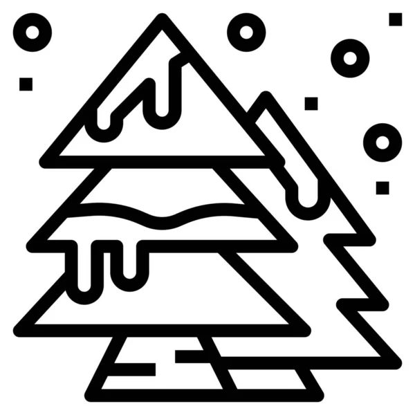Vánoční Borovice Sněhu Ikona Obrysu Stylu — Stockový vektor