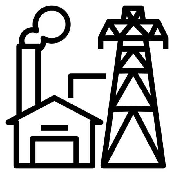 Ikona Geotermalna Energii Elektrycznej Stylu Zarysu — Wektor stockowy