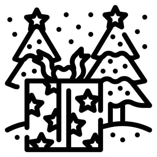 クリスマスギフトボックス松のアイコン — ストックベクタ