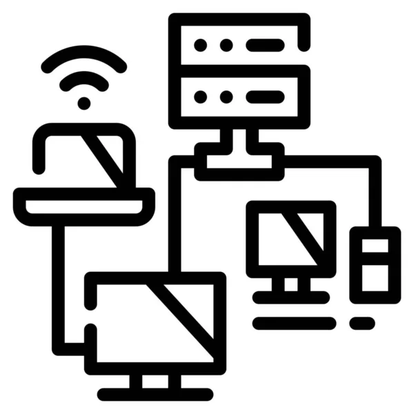 Computers Connection Database Icon Outline Style — Stock Vector