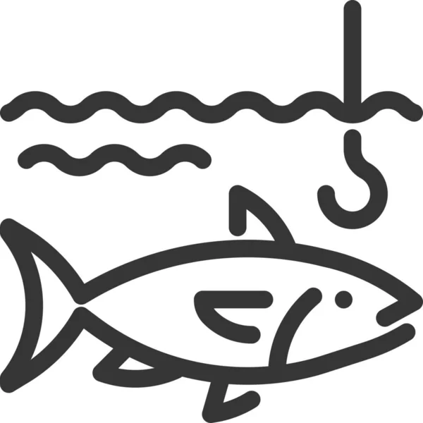 Fischfang Urlaubs Ikone Outline Stil — Stockvektor