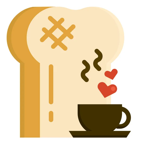 Brot Frühstück Kaffee Ikone Flachen Stil — Stockvektor