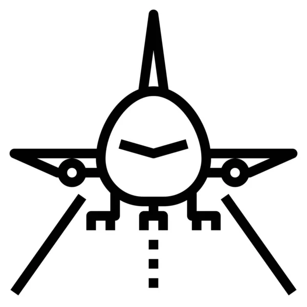 Avión Llegada Icono Aviación Estilo Esquema — Vector de stock