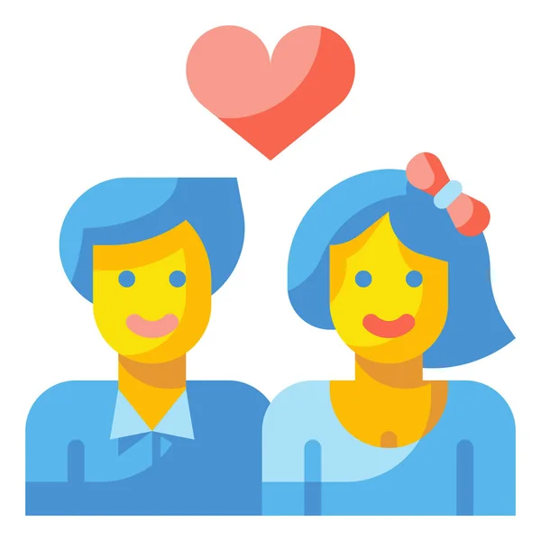 Couple Coeur Amour Icône Dans Style Plat — Image vectorielle