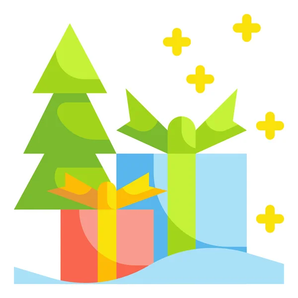 Κουτί Χριστουγεννιάτικο Δώρο Εικονίδιο Επίπεδη Στυλ — Διανυσματικό Αρχείο