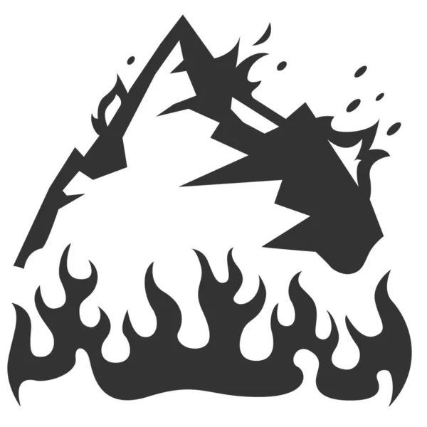 Fuoco Inferno Icona Montagna Stile Solido — Vettoriale Stock