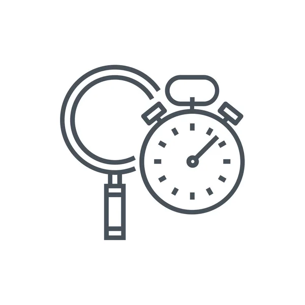 Icono Lupa Desarrollo Reloj Estilo Esquema — Vector de stock