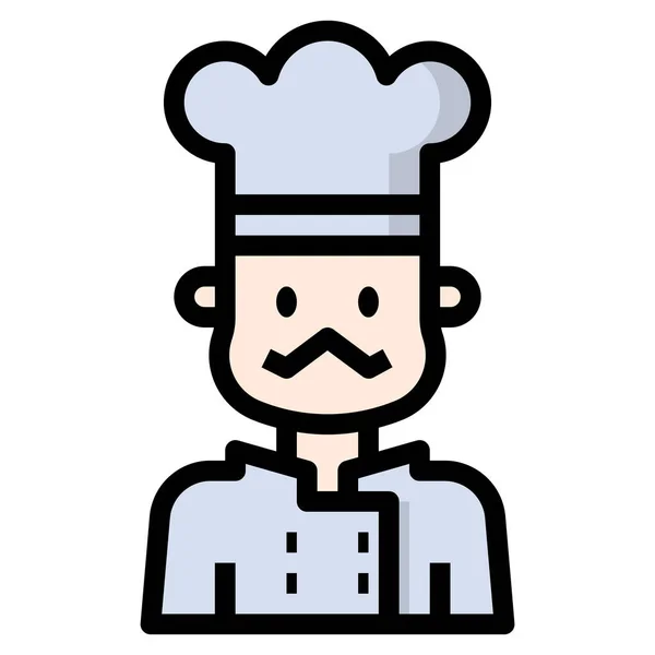 Avatar Panadero Icono Chef Estilo Contorno Lleno — Archivo Imágenes Vectoriales