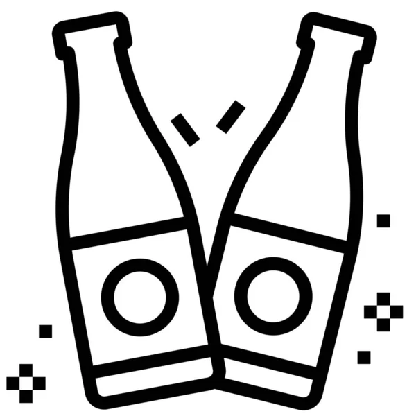 Ikona Uroczystości Butelki Piwa Stylu Zarys — Wektor stockowy