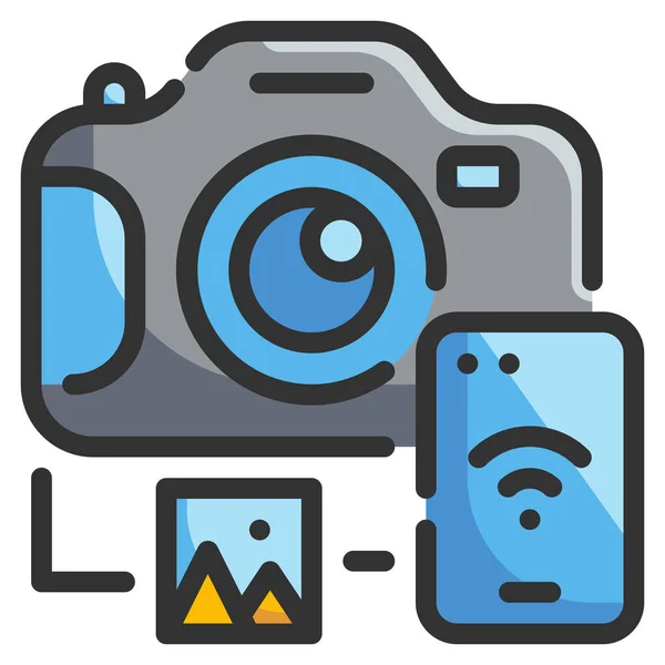 Icono Fotografía Digital Cámara Estilo Esquema Rellenado — Vector de stock