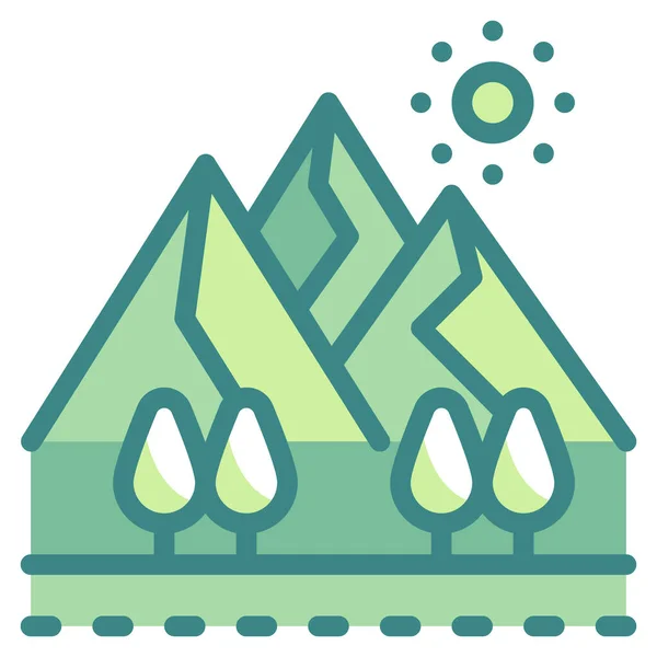 Bosque Paisaje Montaña Icono Estilo Contorno Lleno — Vector de stock