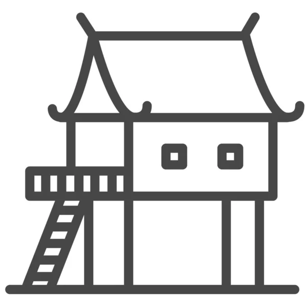 Icône Propriété Maison Asiatique Dans Style Contour — Image vectorielle