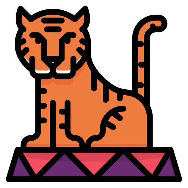 Тигровий Показ Значка Цирку Заповненому Стилі Контуру — стоковий вектор