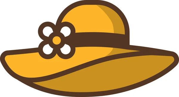 Sombrero Playa Icono Verano Estilo Contorno Lleno — Vector de stock