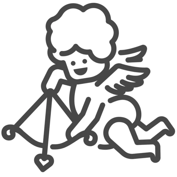 Icône Coeur Dieu Cupide Dans Style Contour — Image vectorielle