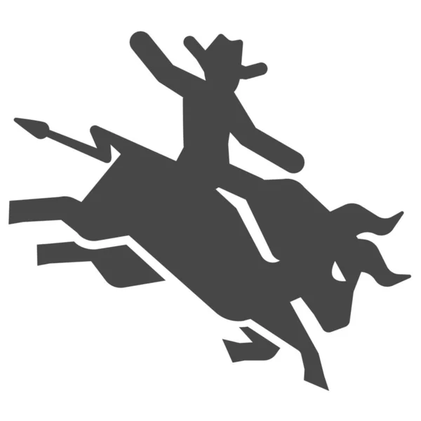 Bull Bull Riding Cowboy Icon Solid Style — Stock Vector