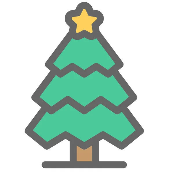 Boże Narodzenie Kolor Drzewo Ikona Stylu Wypełnione Zarys — Wektor stockowy